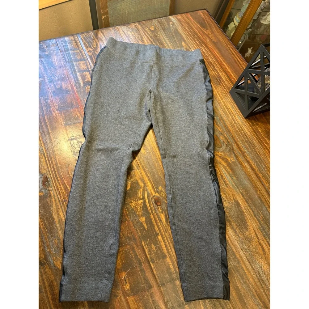 WHITE HOUSE‎ BLACK MARKET Gray Leggings Faux Leather Side Stripe Women's Medium